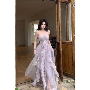 Elegant Lavender Strapless Evening Gown